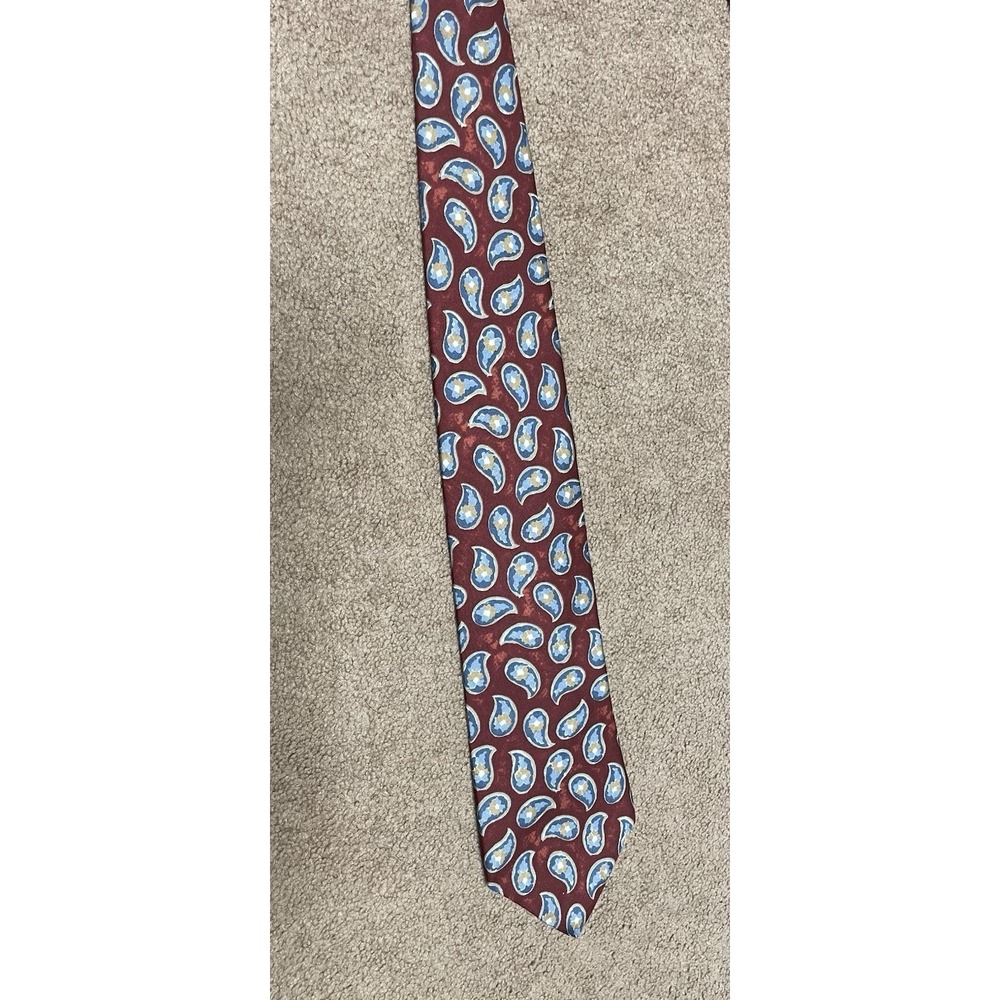 Claiborne Vintage Designer Paisley Silk‎ Tie Burgundy Blue Multicolor Luxury USA